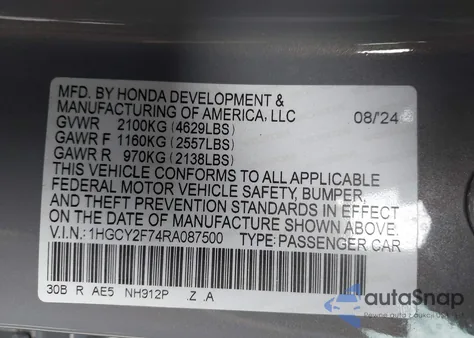 2024 Honda Accord Sport-L from USA, damaged, VIN 1HGCY2F74RA087500